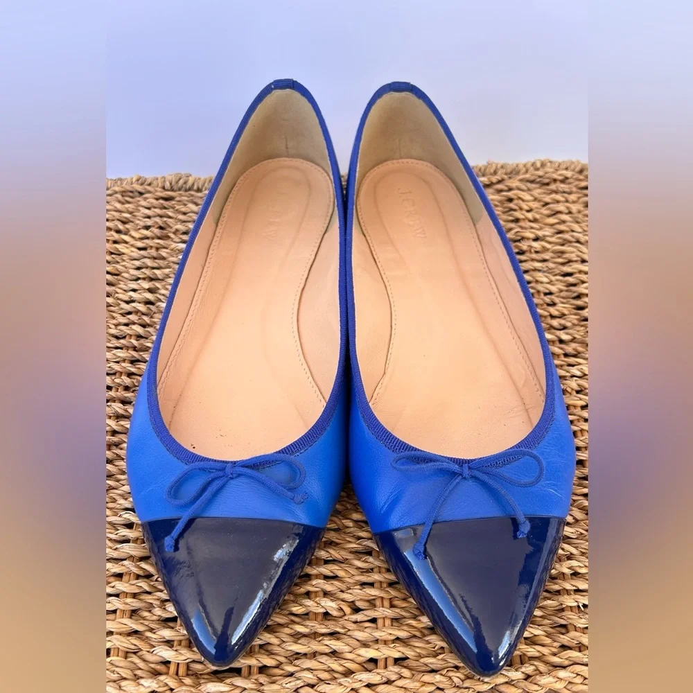 J. Crew Women’s Leather Gemma Cap Toe‎ Flats Slip On Point Toe Royal Size 10